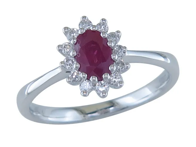 [JA4995/R15521 RB] J&A 1970 Ring Lady Di 18 kt Witgoud Robijn 0,60 ct - JA4995/R15521 RB